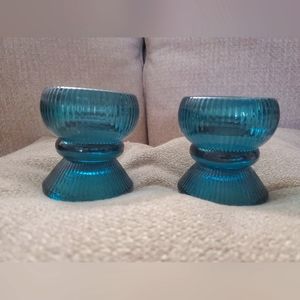Set of 2 Pretty Turquoise Candle Holders